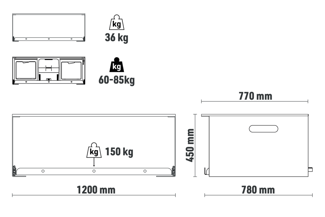 Heckablage mit -auszug – VW T5/6/6.1 California Beach (2er Bank)